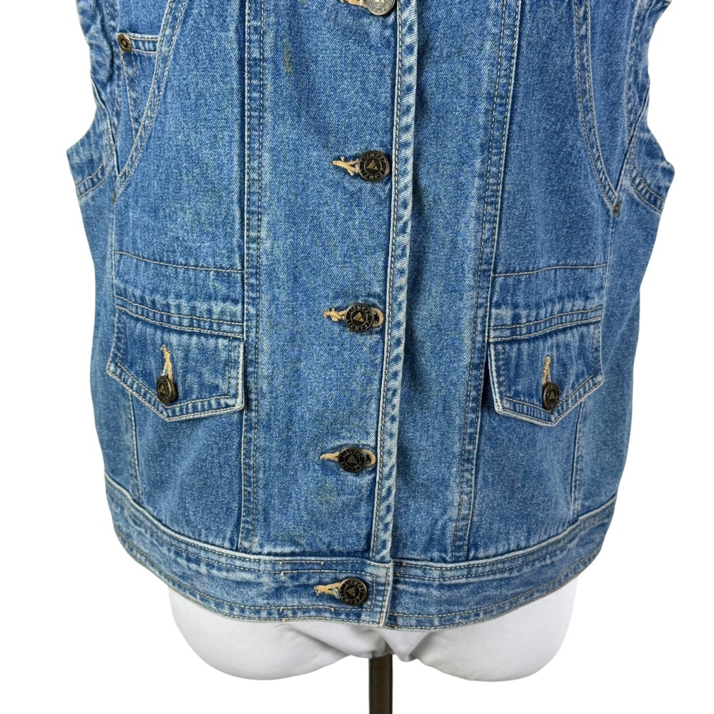 Liz Authentic Women's Large Blue Denim Utility Vest Size V-Neck Button Front - Picture 3 of 10